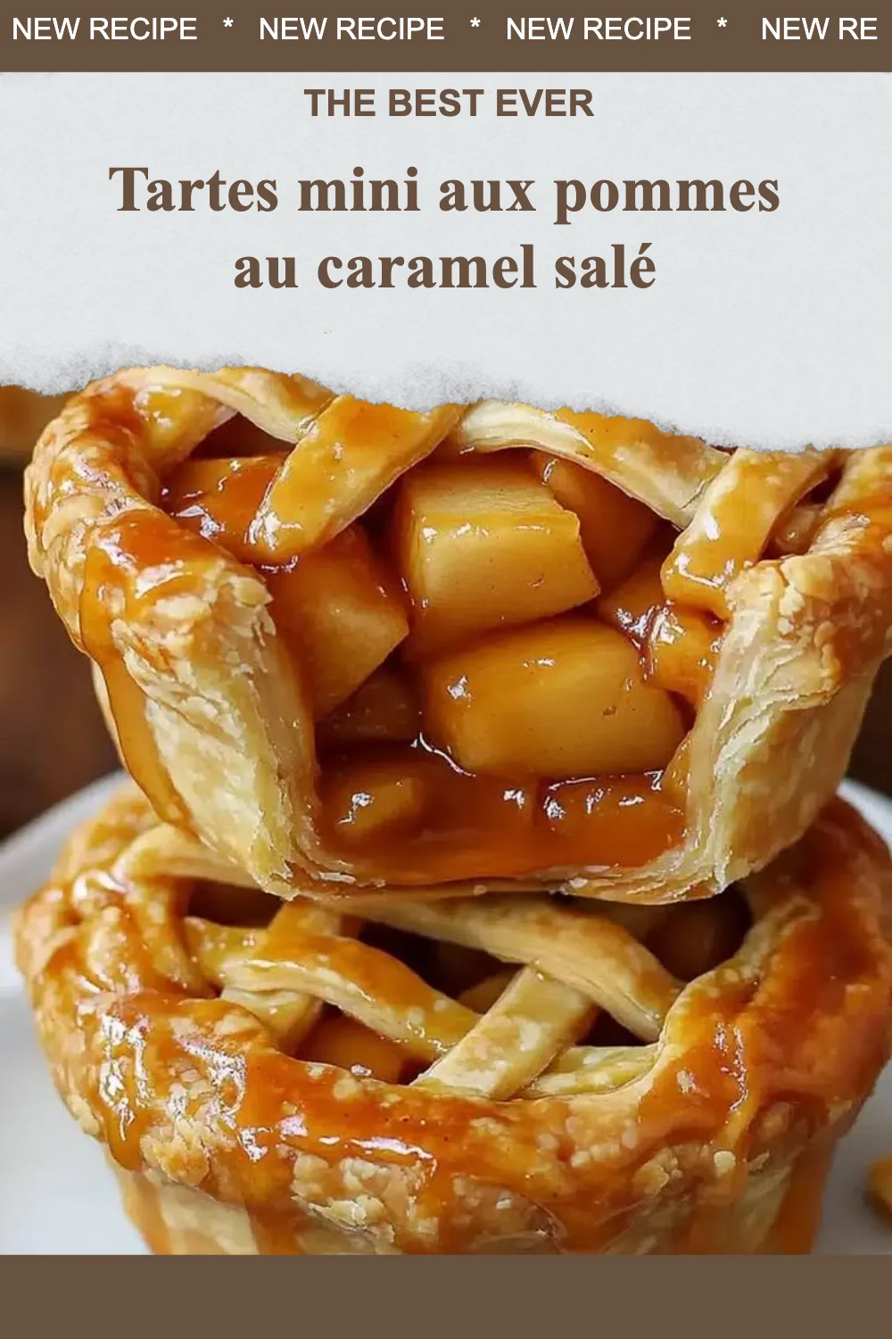 Mini tartes aux pommes avec caramel salé, dessert appétissant et gourmand.