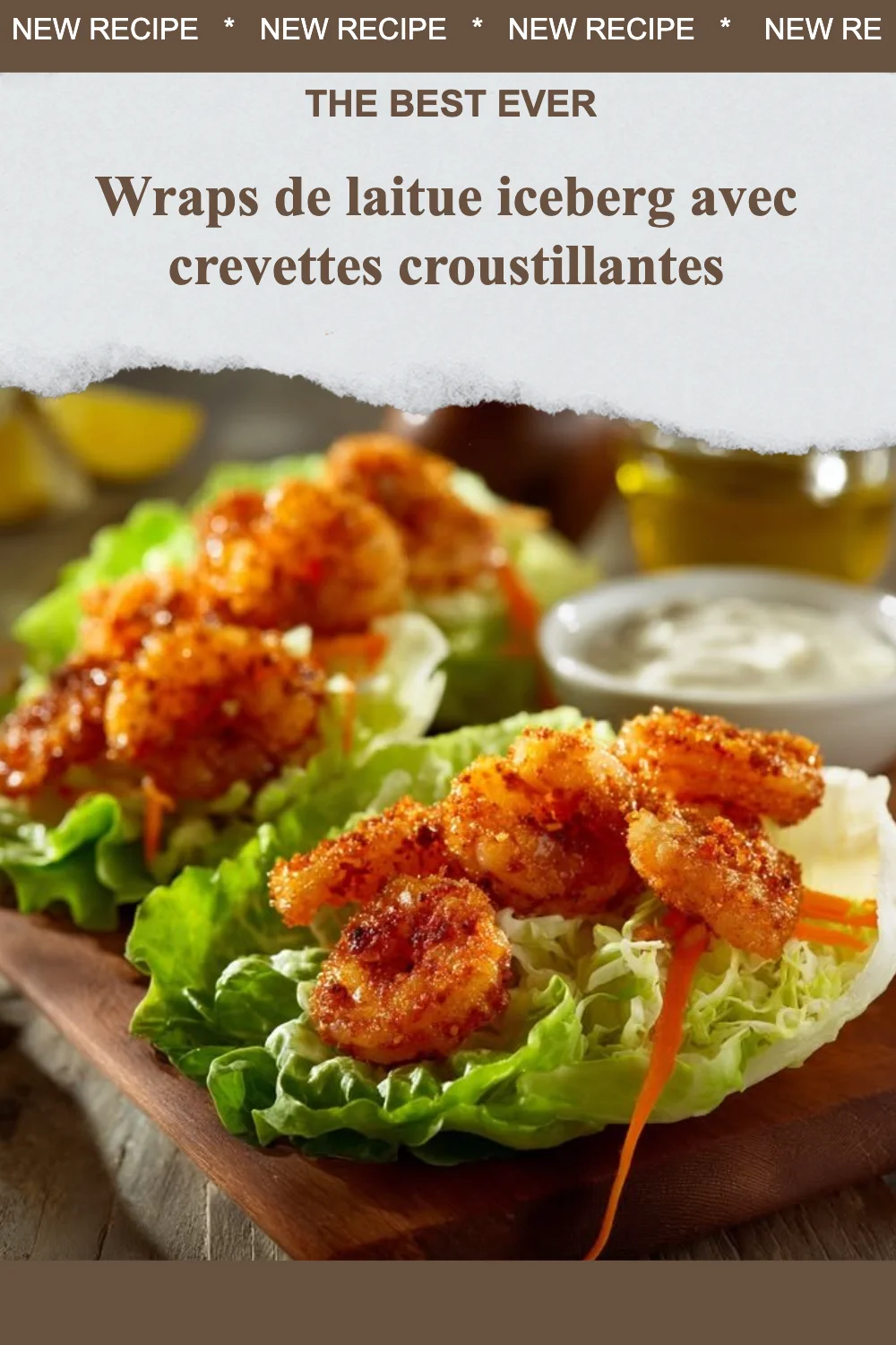Wraps de laitue iceberg avec crevettes croustillantes délicieux et sains