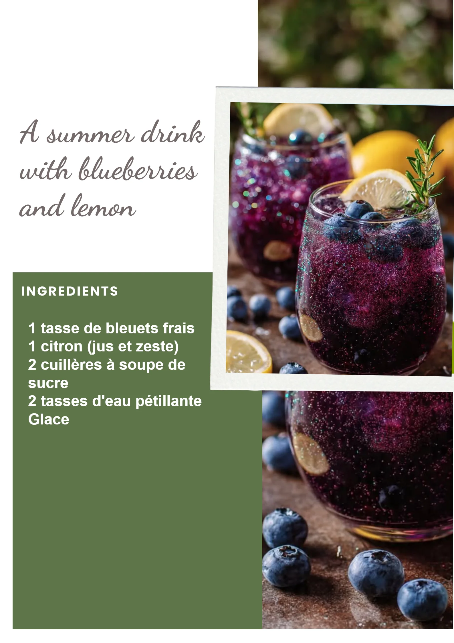 Boisson d'été aux myrtilles et citron dans un verre rafraîchissant