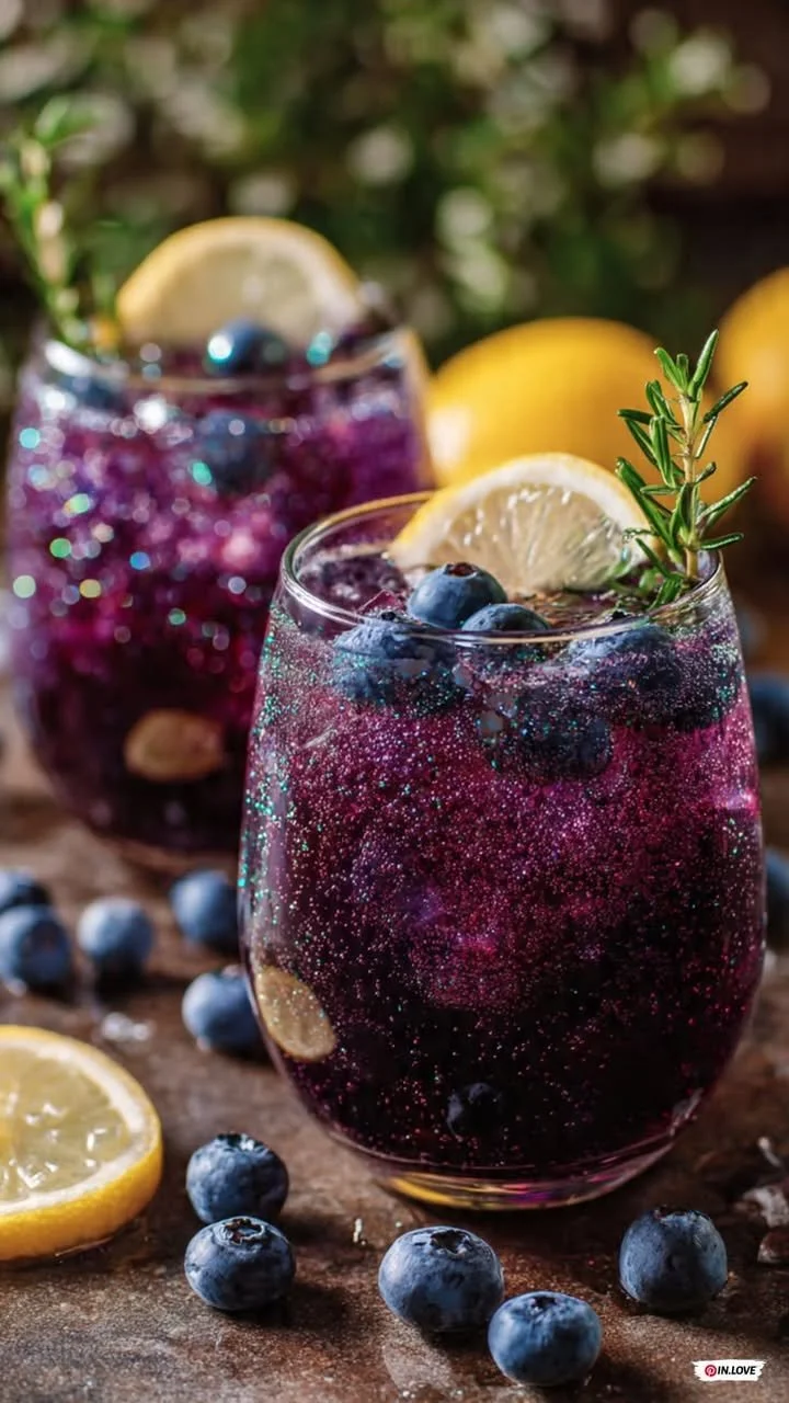 A summer drink with blueberries and lemon
