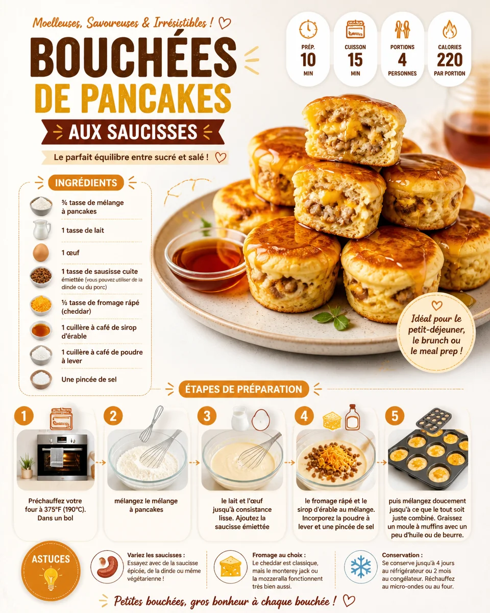Bouchées de saucisses de pancake cuites et garnies d'érable