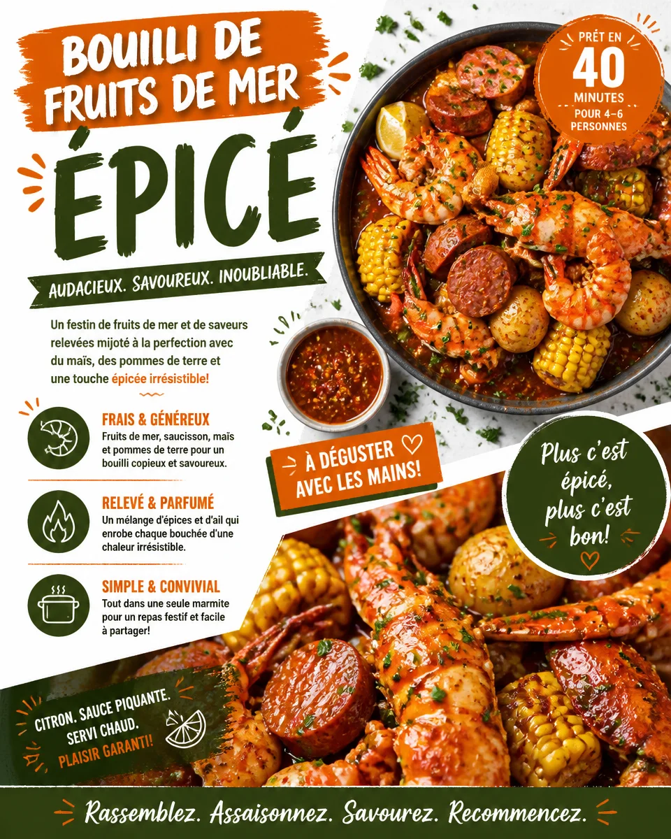 Bouilli de Fruits de Mer Épicé servi dans un plat traditionnel