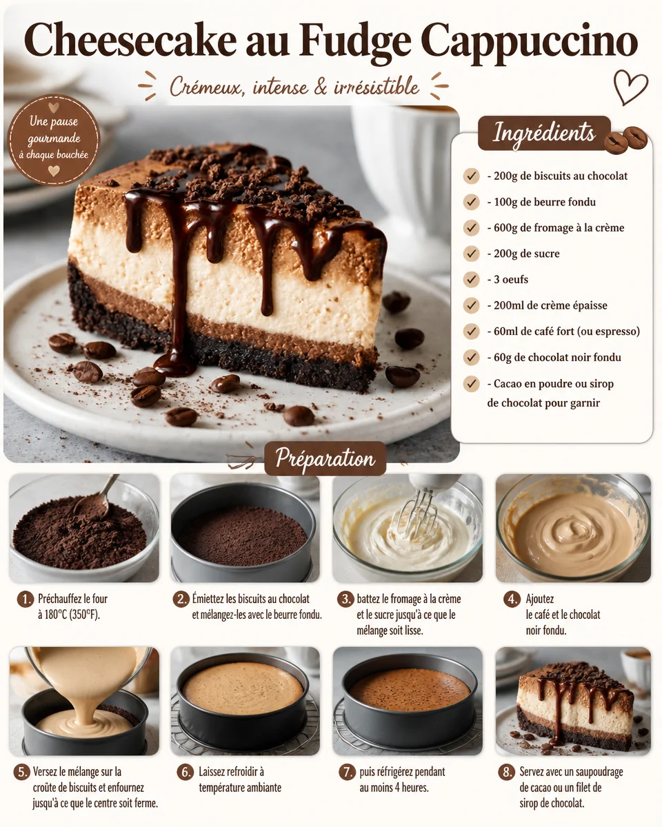 Cheesecake au fudge cappuccino avec une texture crémeuse et délicieuse