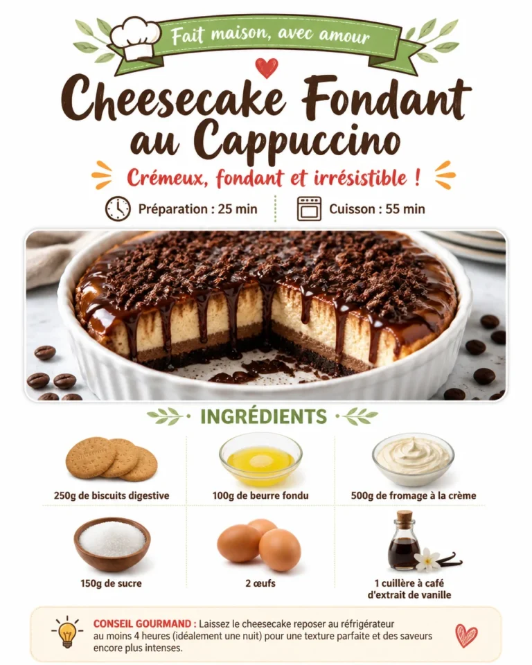 Cheesecake fondant au cappuccino décoré, dessert crémeux et savoureux.