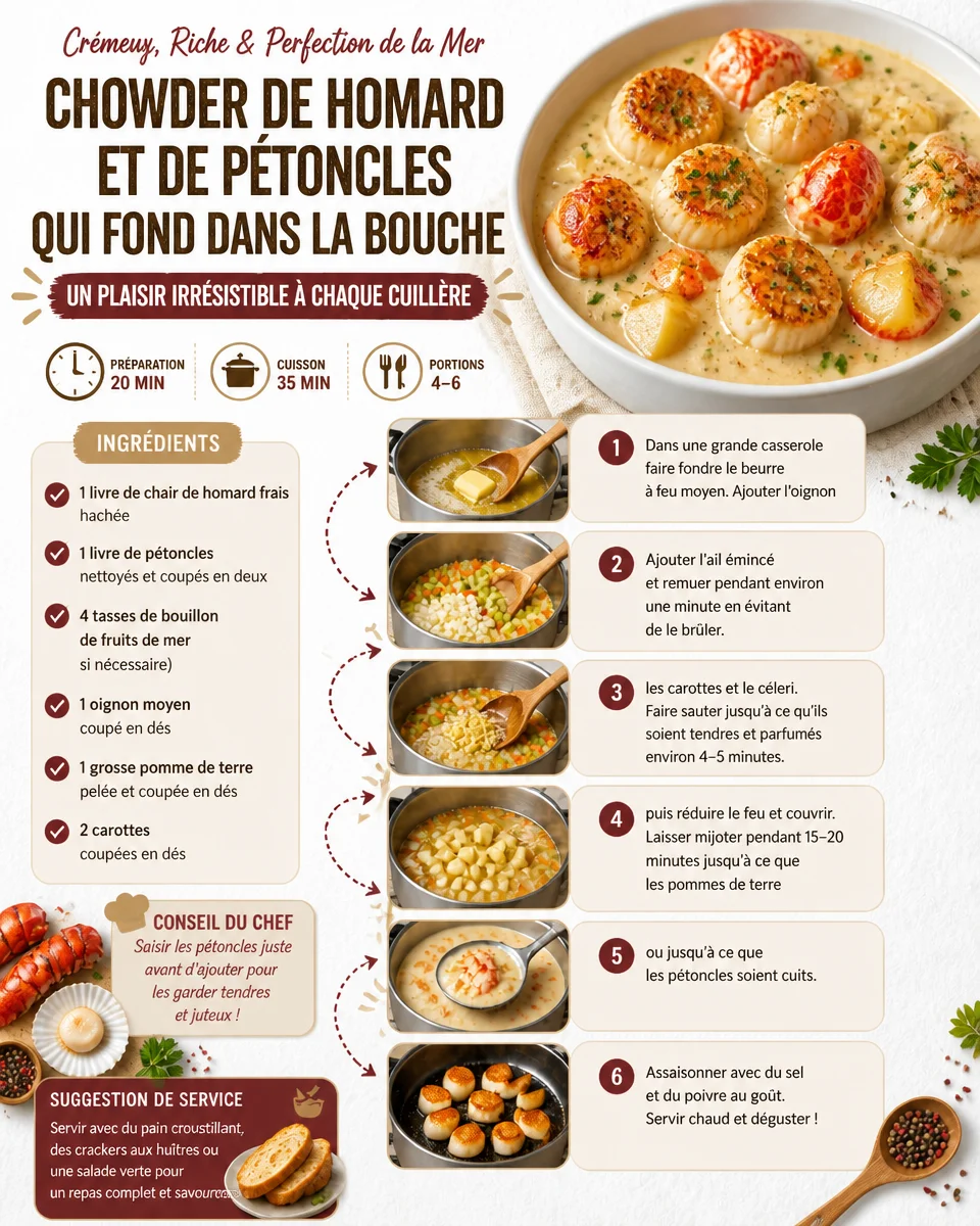 Chowder de Homard et de Pétoncles crémeux et délicieux