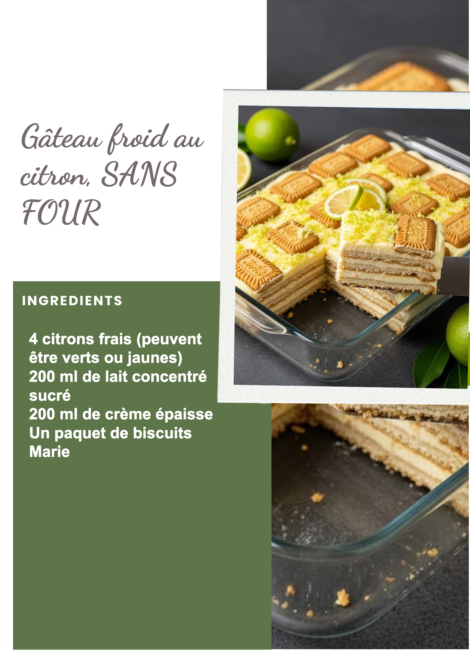 Gâteau froid au citron, SANS FOUR