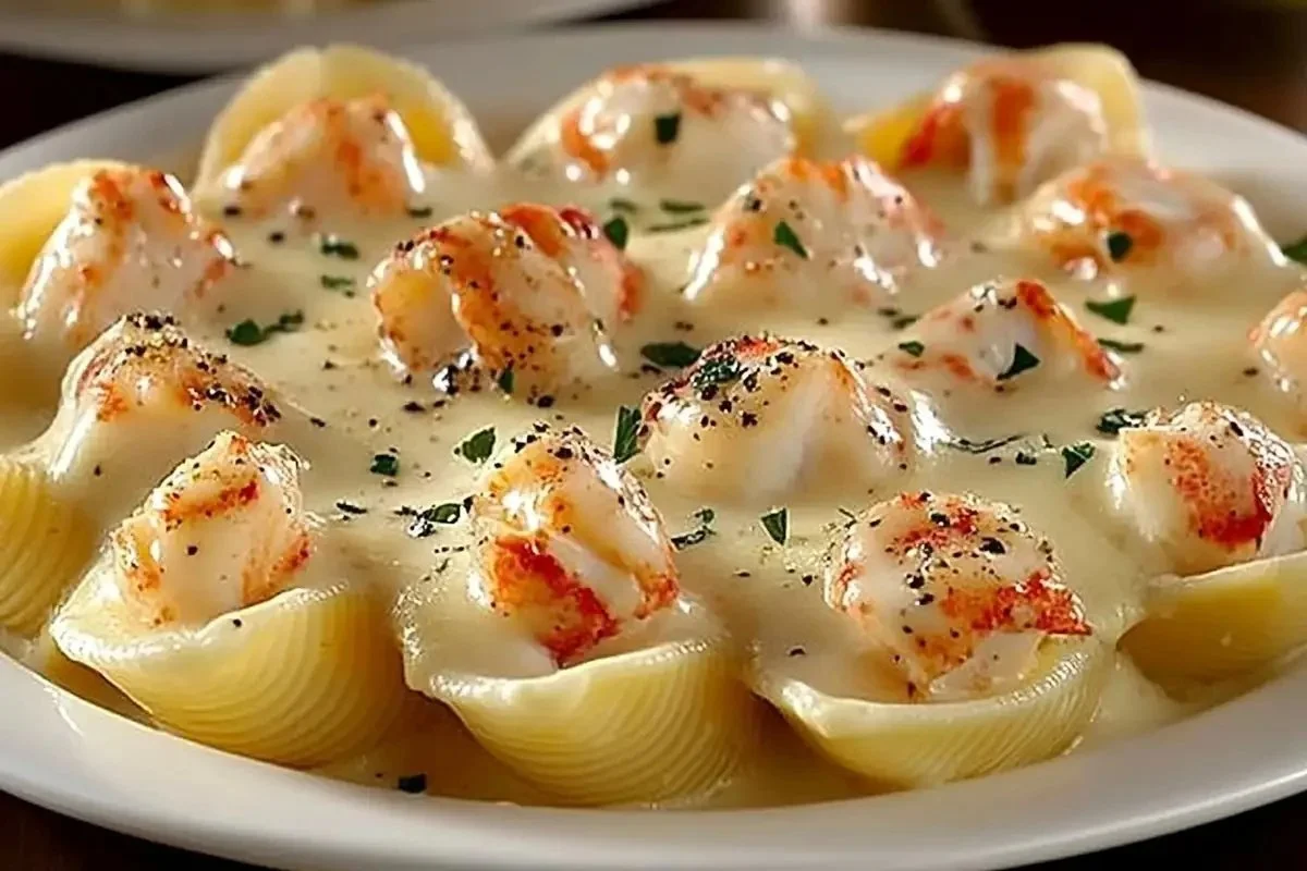 Coquilles de p&acirc;tes jumbo farcies au homard et au beurre &agrave; l'ail
