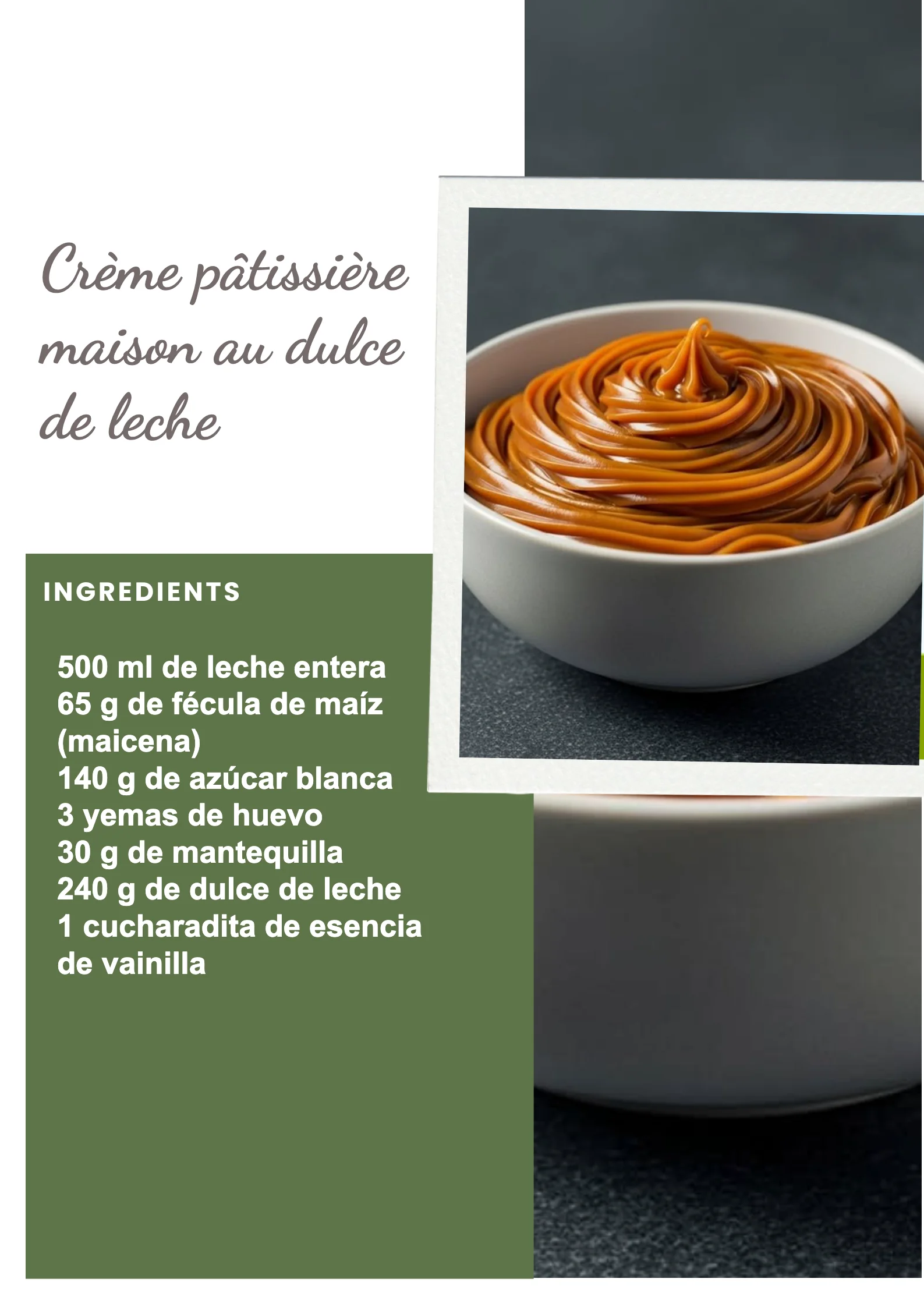 Crème pâtissière maison au dulce de leche dans un bol en verre