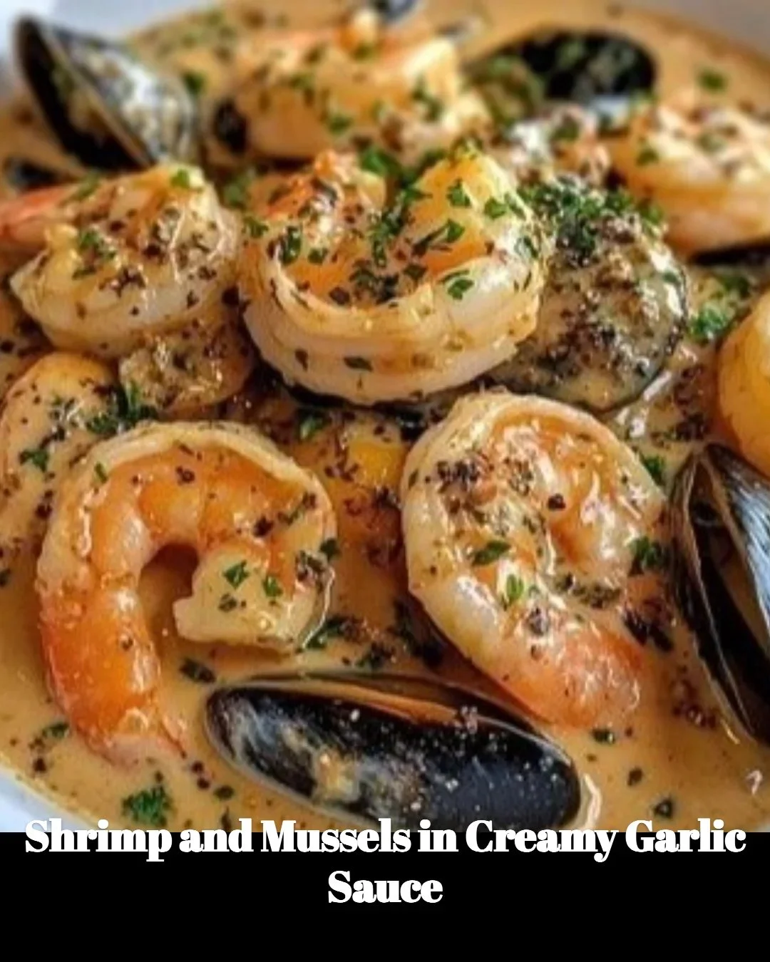 Crevettes et moules dans une sauce cr&eacute;meuse &agrave; l'ail