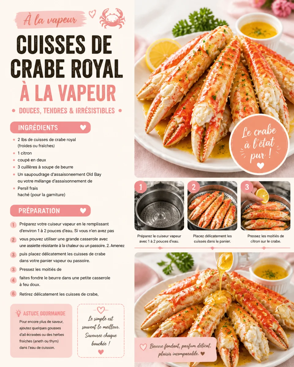 Cuisses de crabe royal à la vapeur prêtes à être dégustées