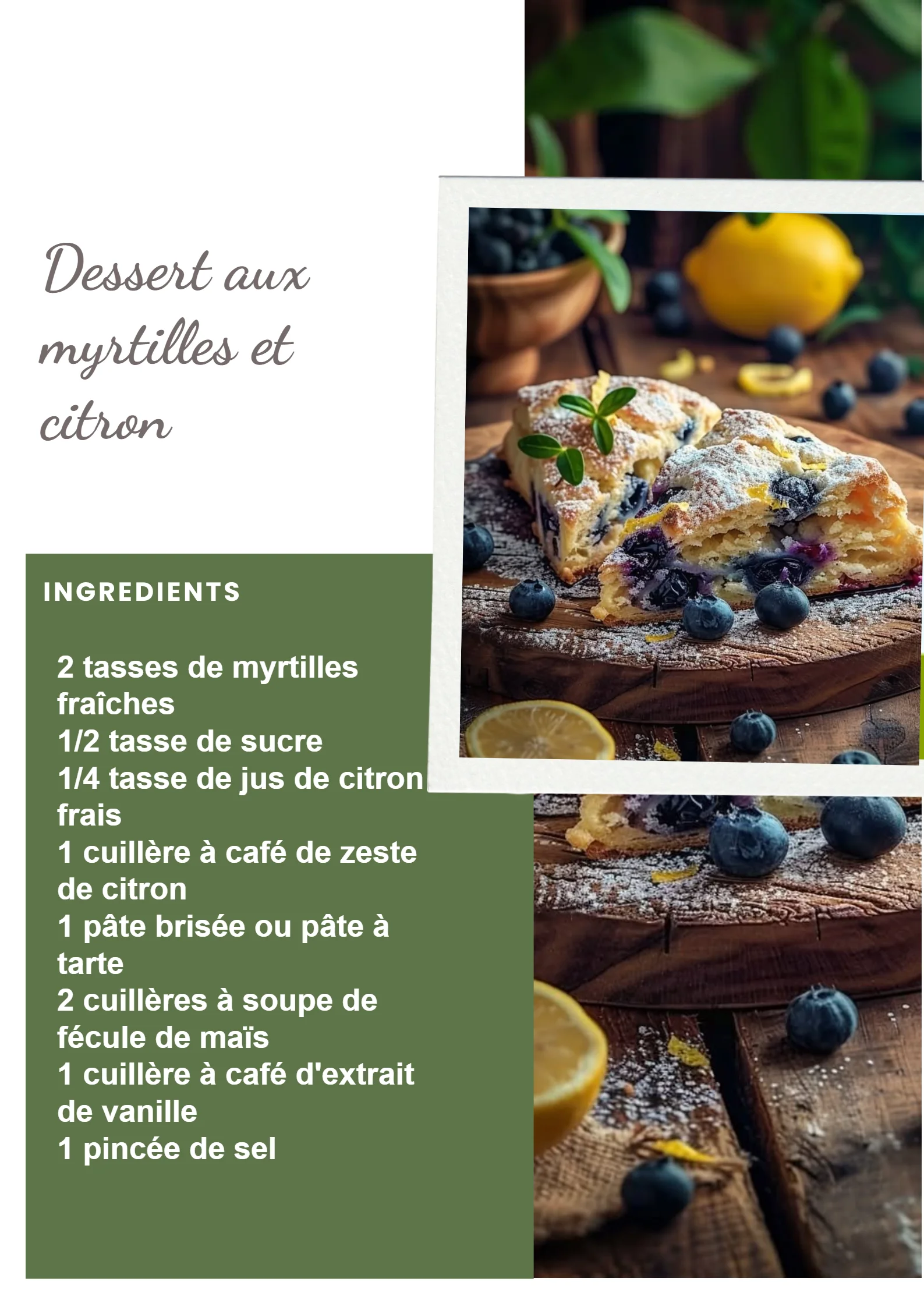 Dessert aux myrtilles et citron, un délicieux plat sucré aux fruits