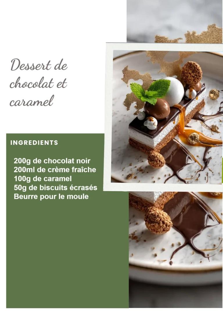 Dessert au chocolat et caramel exquis avec une texture fondante