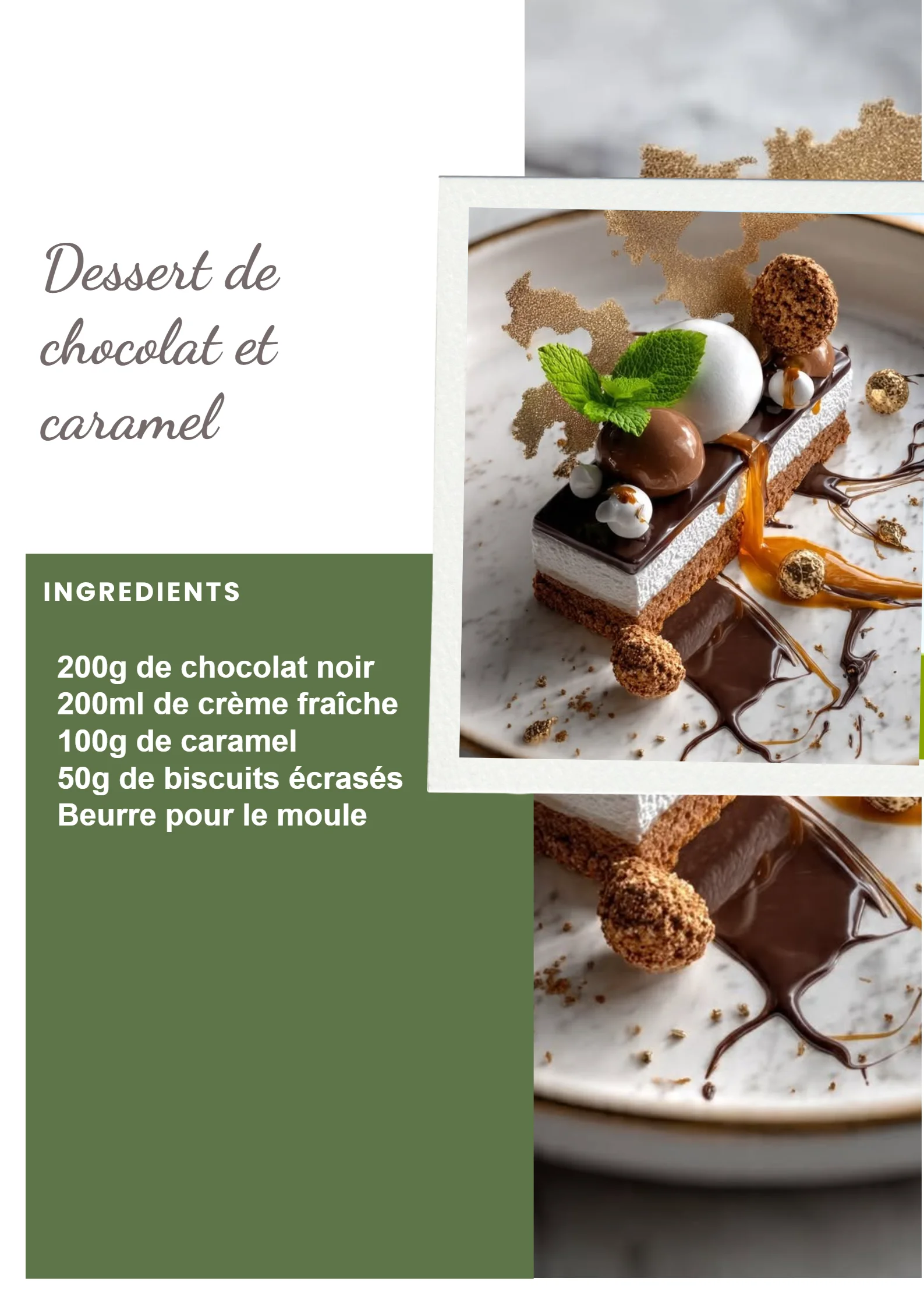 Dessert au chocolat et caramel exquis avec une texture fondante