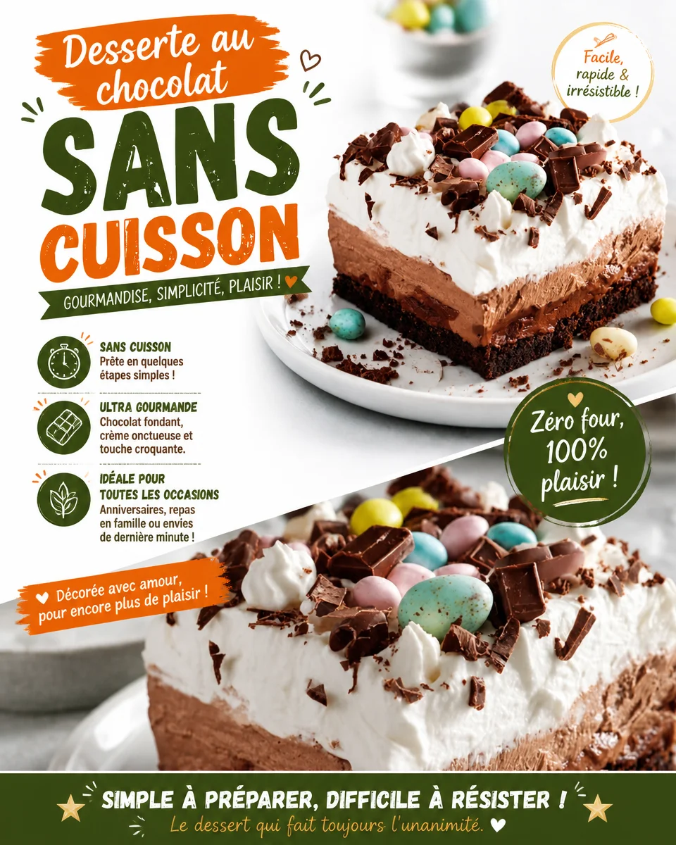 Desserte au chocolat sans cuisson, dessert facile et délicieux