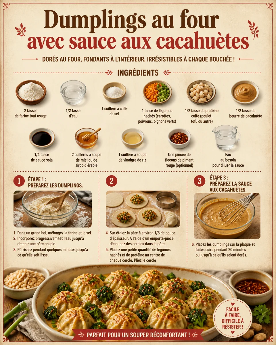 Dumplings au four avec sauce aux cacahuètes, plat savoureux et appétissant