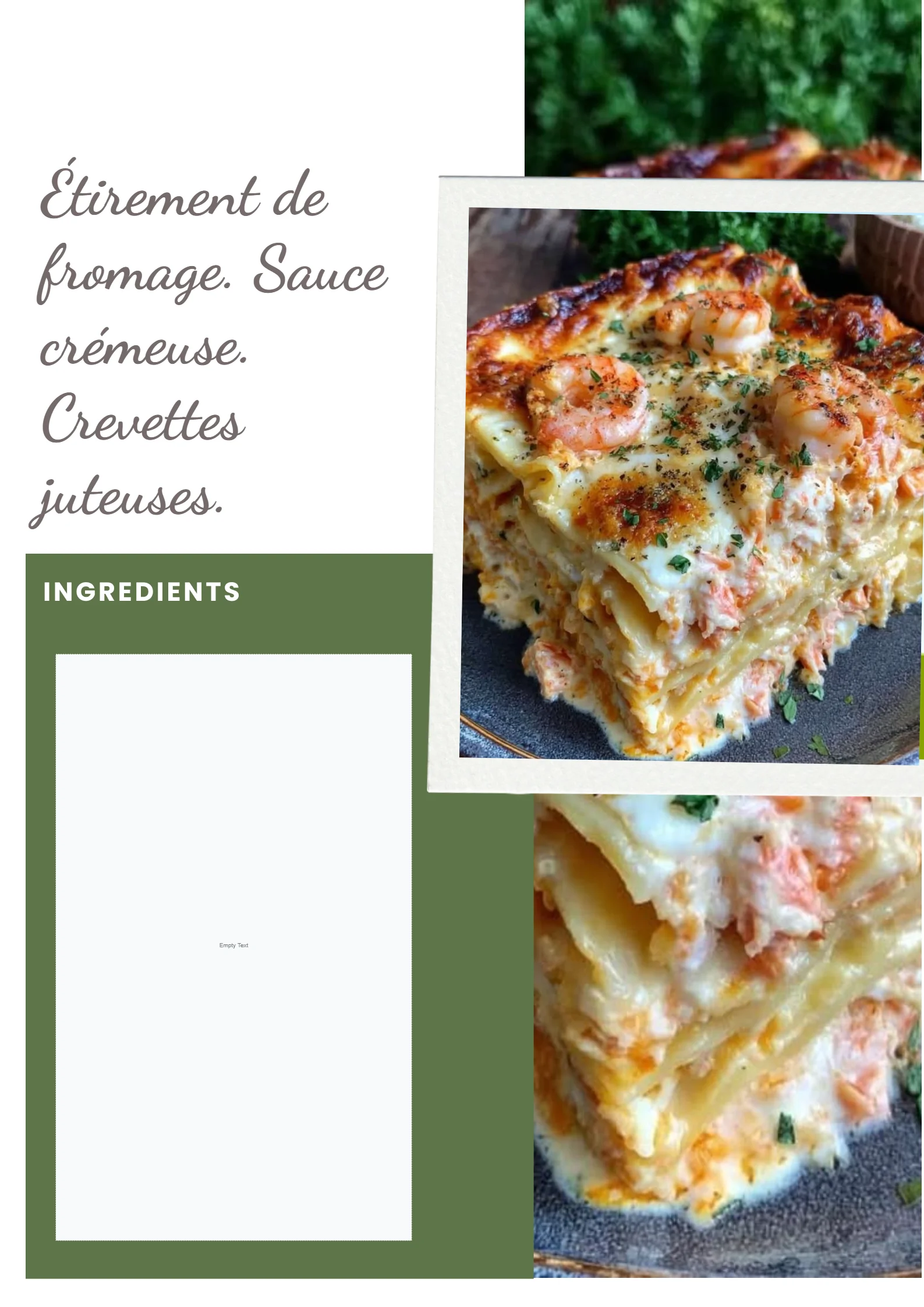 Recette de crevettes juteuses avec sauce crémeuse et étirement de fromage