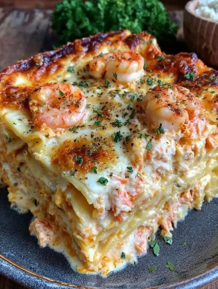 &Eacute;tirement de fromage. Sauce cr&eacute;meuse. Crevettes juteuses.