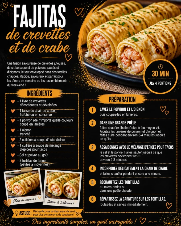 Fajitas de crevettes et de crabe servies sur une assiette avec guacamole et salsa.