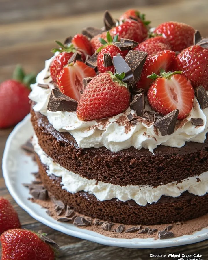 Gâteau au Chocolat avec Crème Fouettée et Fraises