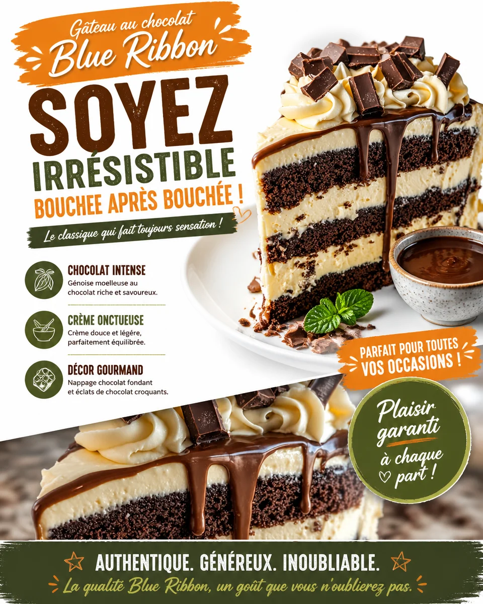 Gâteau au chocolat Blue Ribbon décadent avec une texture moelleuse