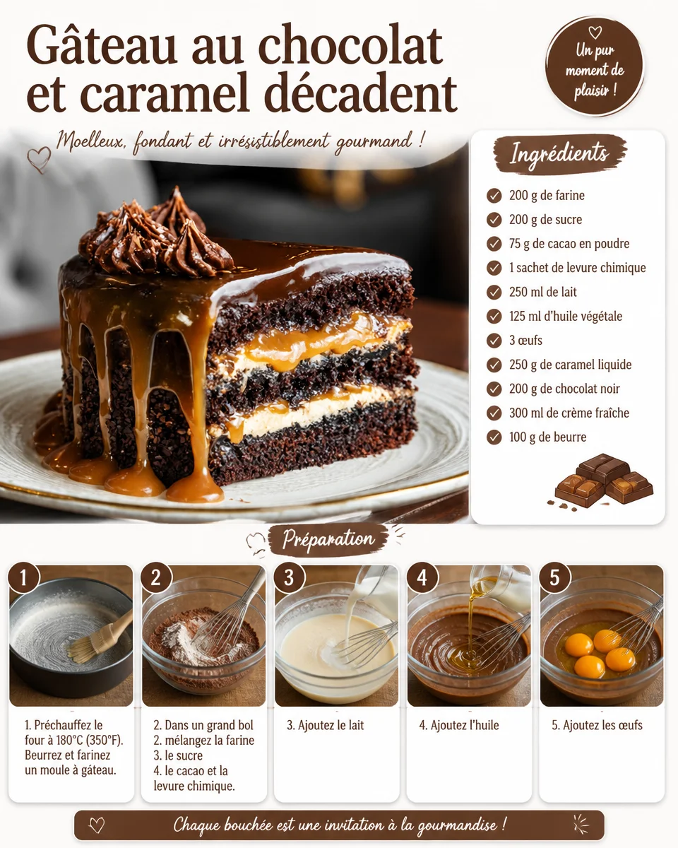 Gâteau au chocolat avec coulis de caramel sur le dessus