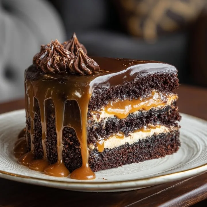 G&acirc;teau au chocolat et caramel d&eacute;cadent