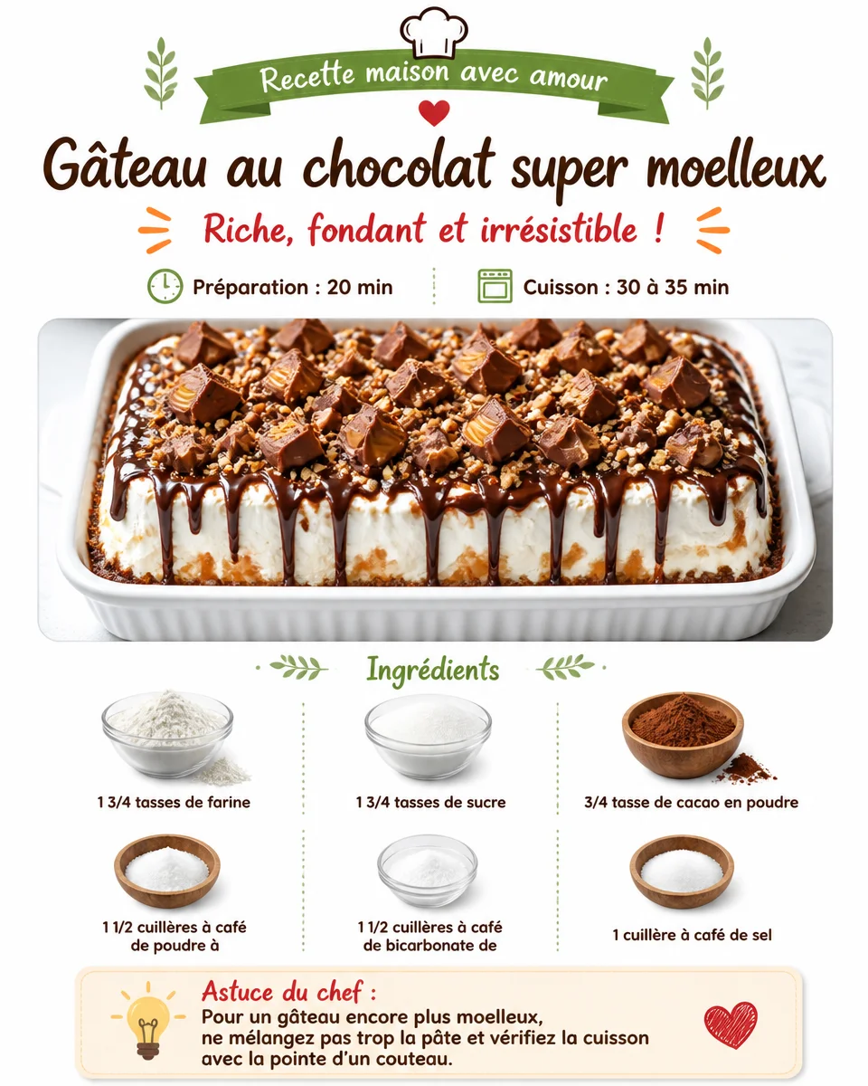 Gâteau au chocolat super moelleux garni de chocolat noir et de fruits