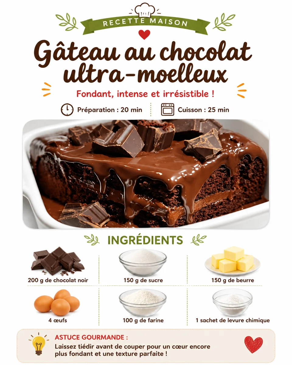Gâteau au chocolat ultra-moelleux sur une assiette blanche