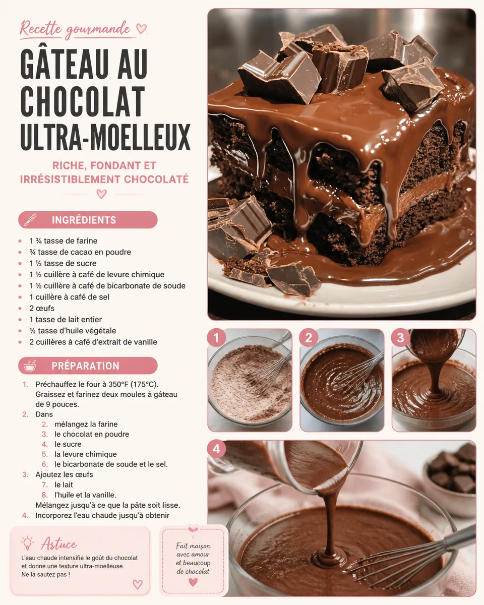 Gâteau au Chocolat Ultra-Moelleux avec un glaçage riche et brillant