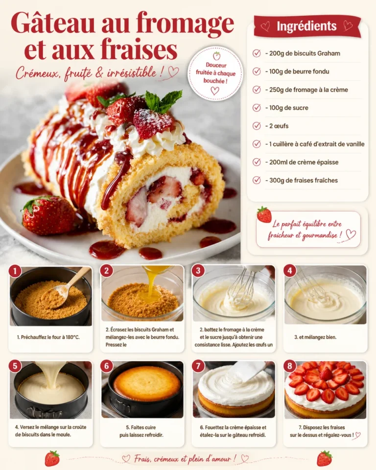 Gâteau au fromage aux fraises décoré, prêt à être dégusté.