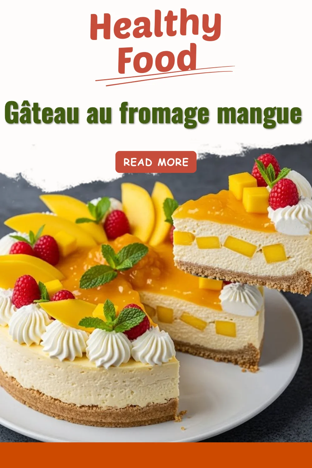 Gâteau au fromage mangue avec une garniture onctueuse et fruitée