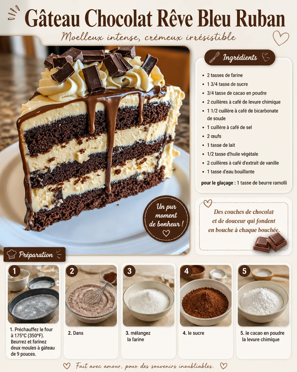 Gâteau Chocolat Rêve Bleu Ruban, un dessert délicieux au chocolat