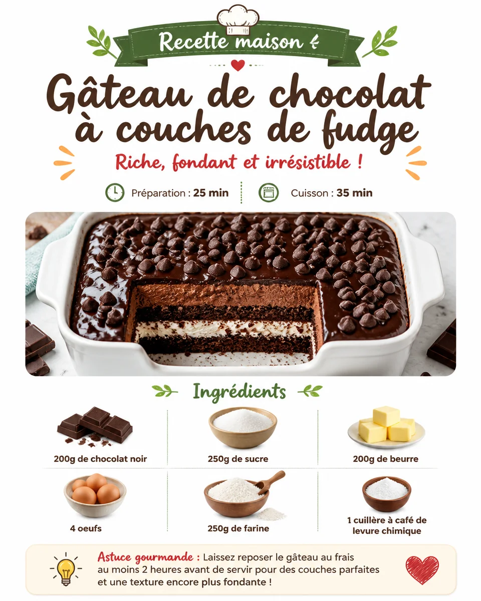 Gâteau de chocolat à couches de fudge riche et savoureux