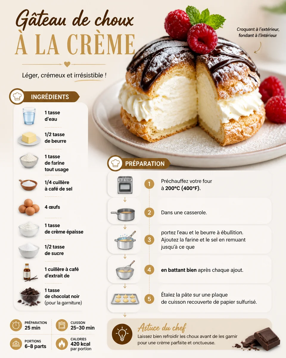 Gâteau de choux à la crème garni de crème pâtissière