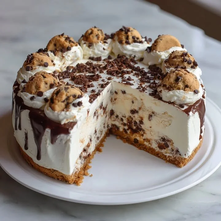 G&acirc;teau de cr&egrave;me glac&eacute;e au cookie &agrave; p&eacute;pites de chocolat