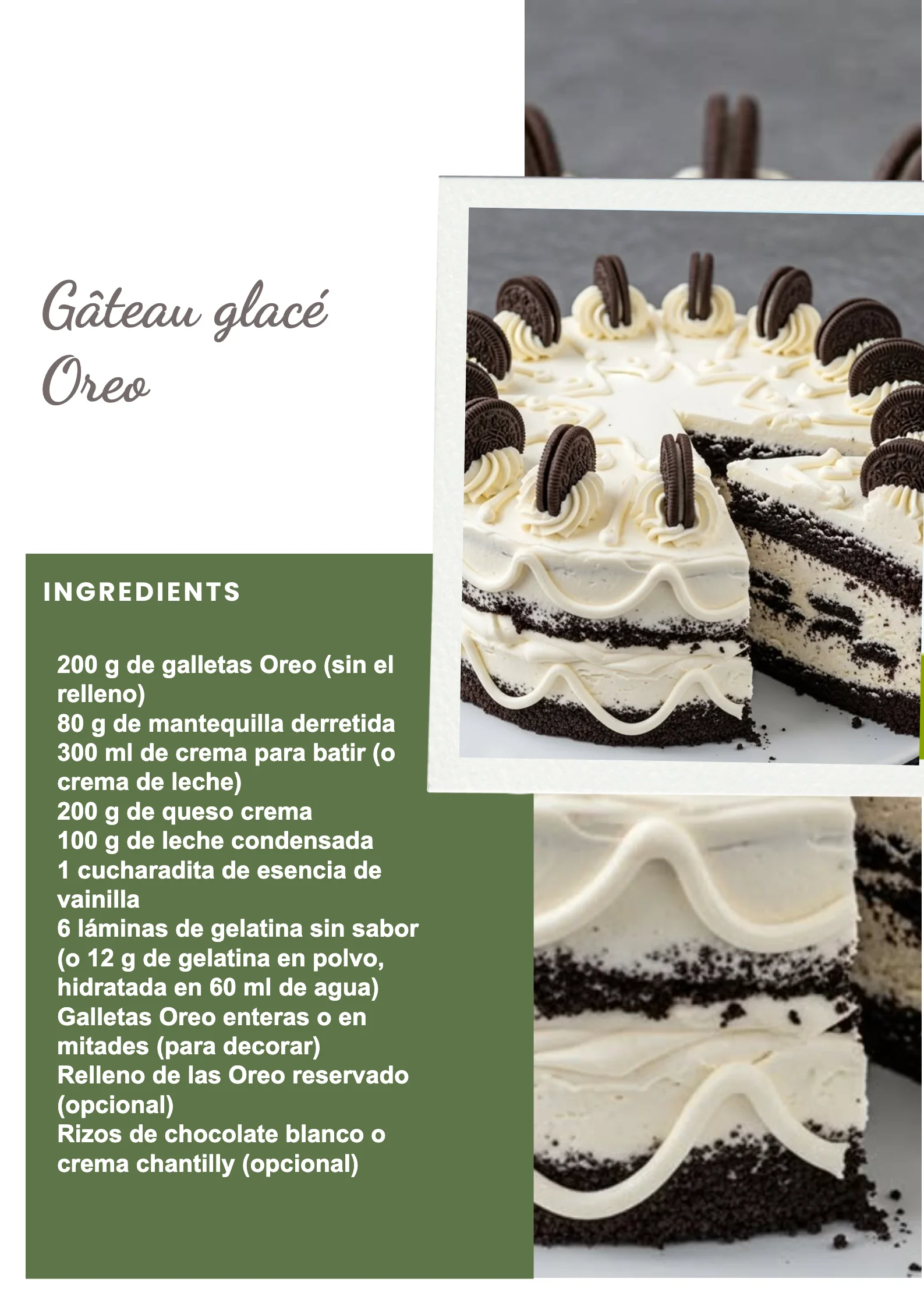 Gâteau glacé Oreo décoré avec des morceaux de biscuits, idéal pour les fêtes.