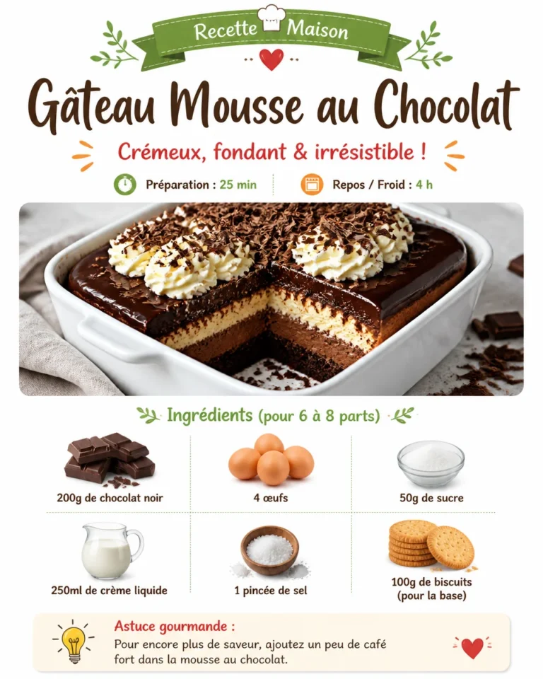 Gâteau Mousse au Chocolat riche et crémeux, décoré pour une fête