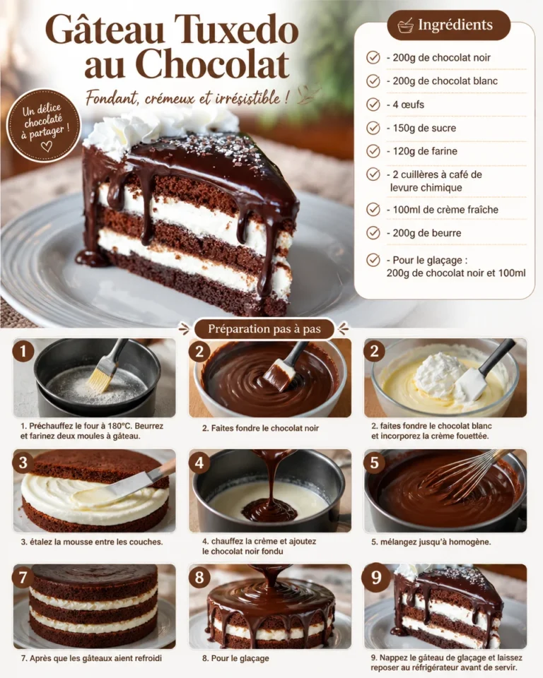 Gâteau Tuxedo au Chocolat, une délicieuse dessert élégant et chocolaté.