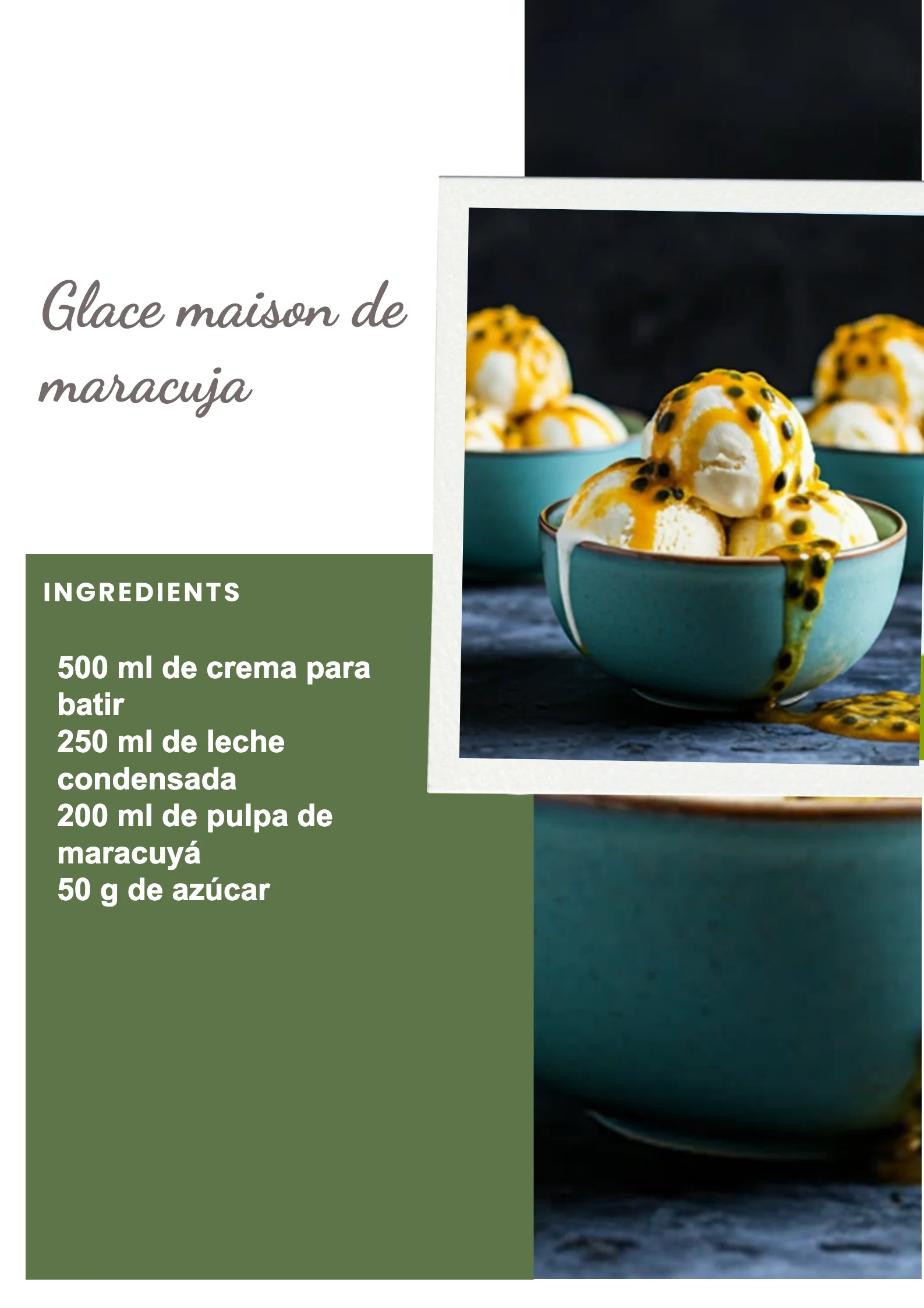 Glace maison de maracuja servie dans un bol rafraîchissant