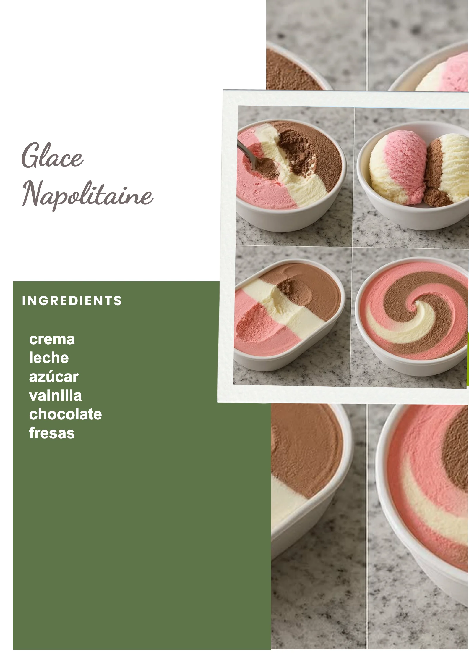 Glace Napolitaine avec chocolat, vanille et fraise sur une assiette