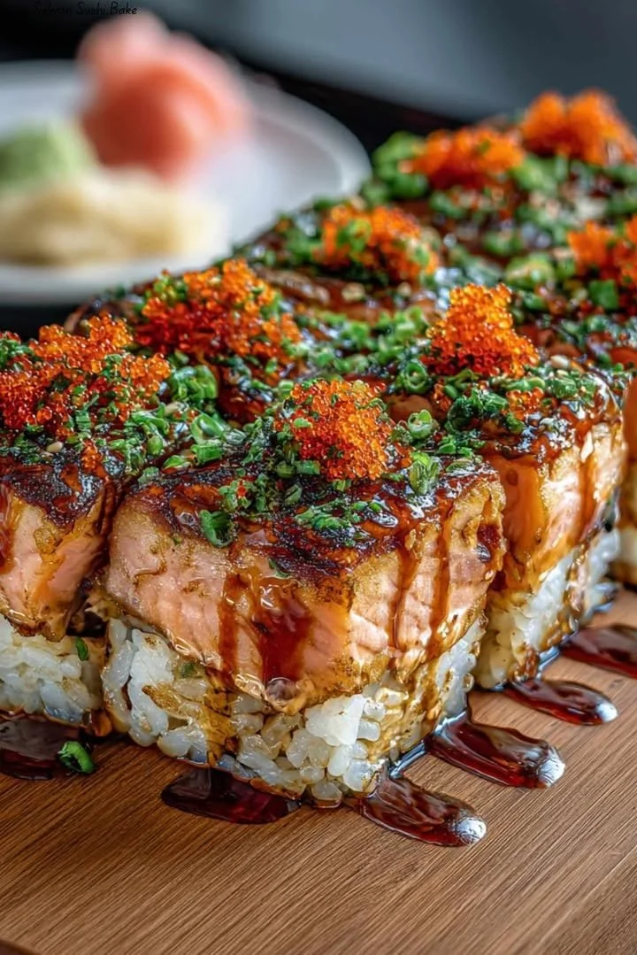 Grilled salmon on seasoned rice