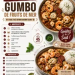 Gumbo de fruits de mer avec crabe, crevettes et saucisse