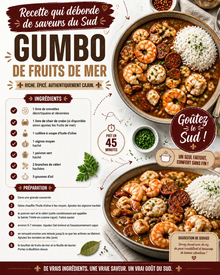 Gumbo de fruits de mer, un plat créole rempli de saveurs et de fraîcheur.