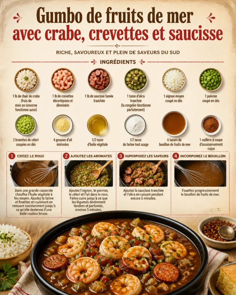 Gumbo de fruits de mer avec crabe, crevettes et saucisse servi dans un bol