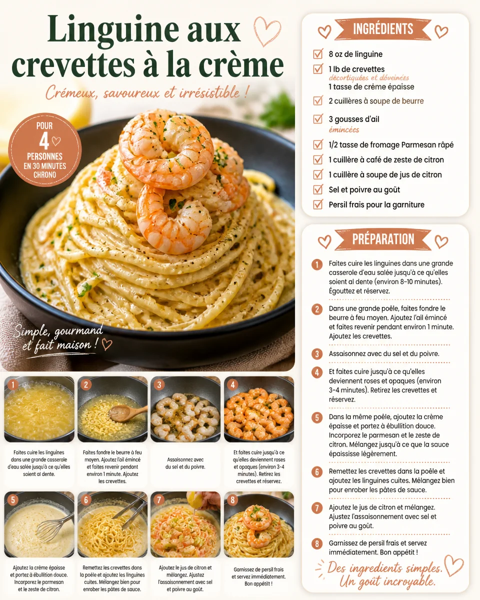 Linguine aux crevettes dans une sauce crémeuse délicieuse