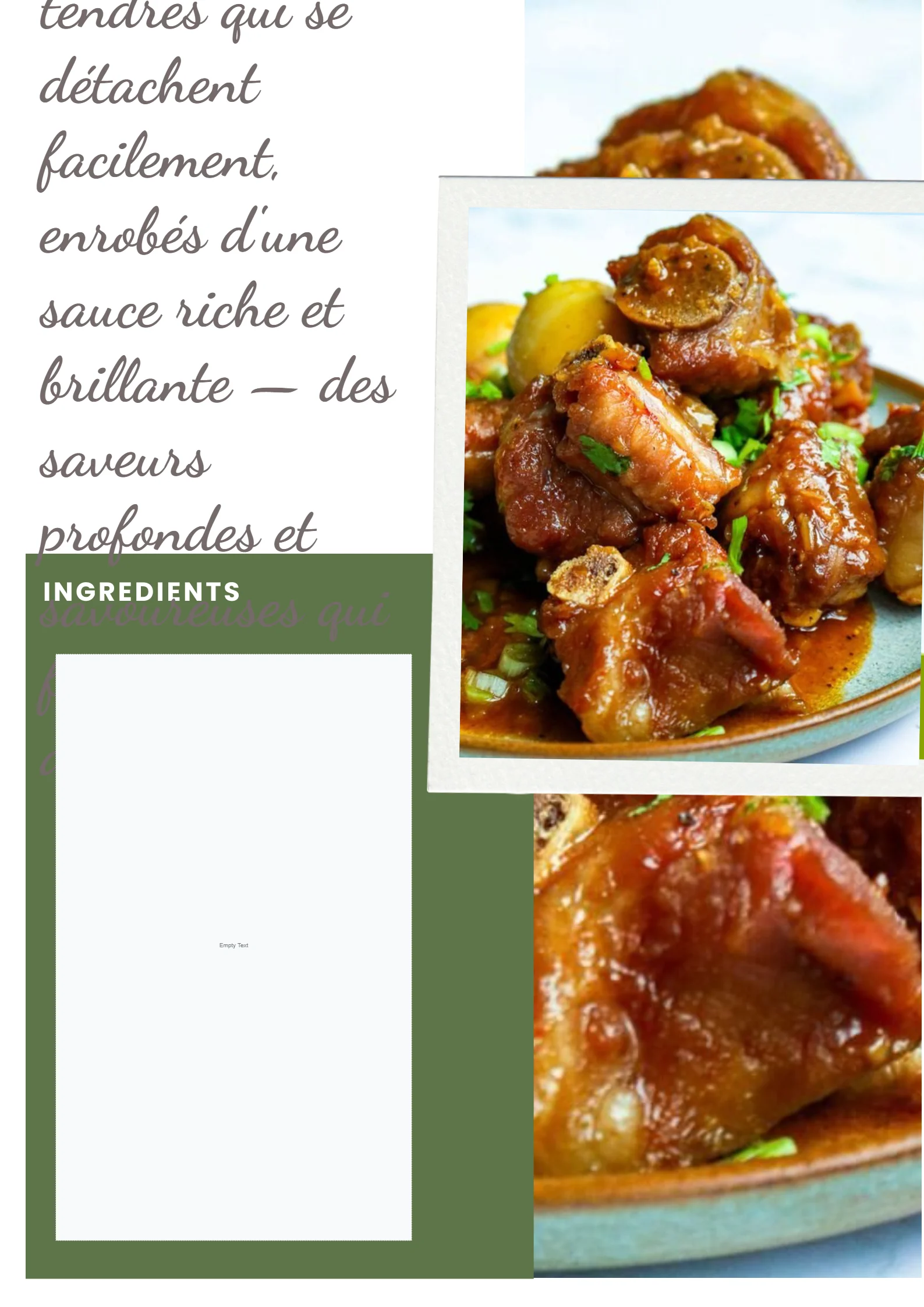 Morceaux tendres enrobés de sauce riche et brillante, prêts à savourer.