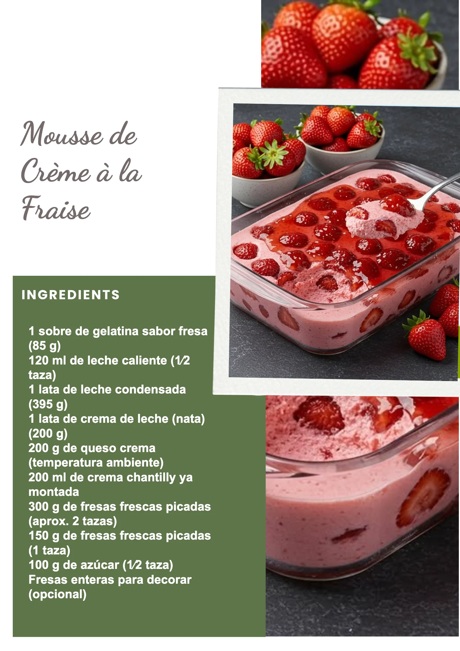 Mousse de crème à la fraise servie dans un bol élégant