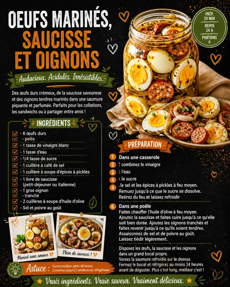 Recette d'œufs marinés accompagnés de saucisse et d'oignons