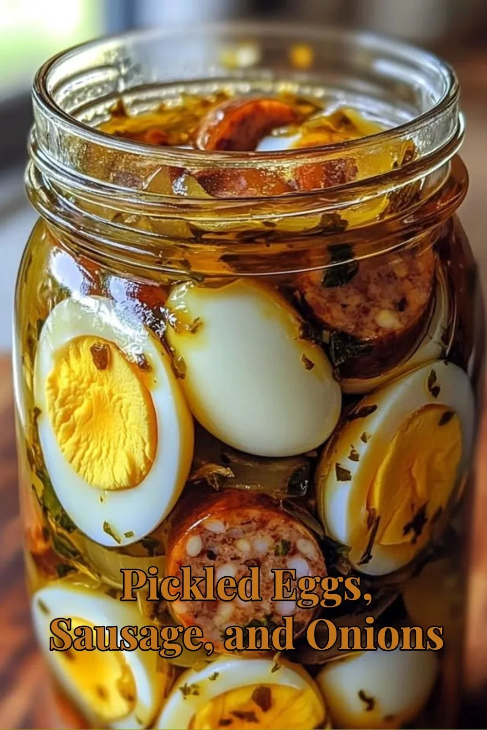 Oeufs marin&eacute;s, saucisse et oignons