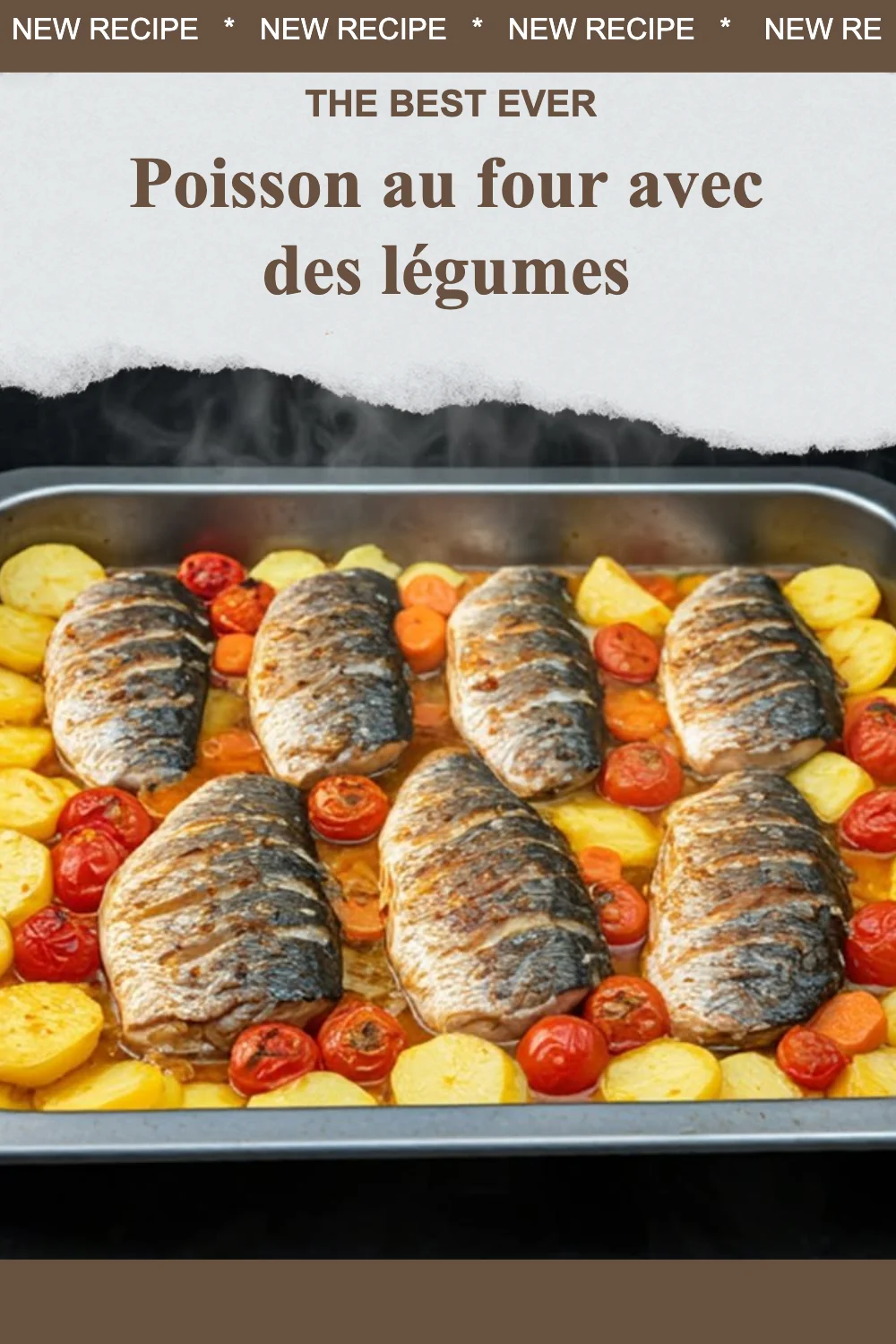 Poisson au four avec des légumes savoureux et colorés dans un plat